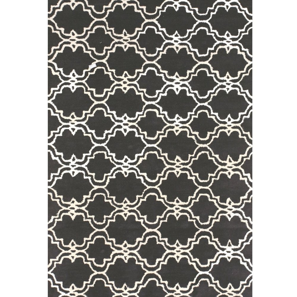 Black Hand-Tufted Wool Traditional Moroccan Rug, 5' x 8'